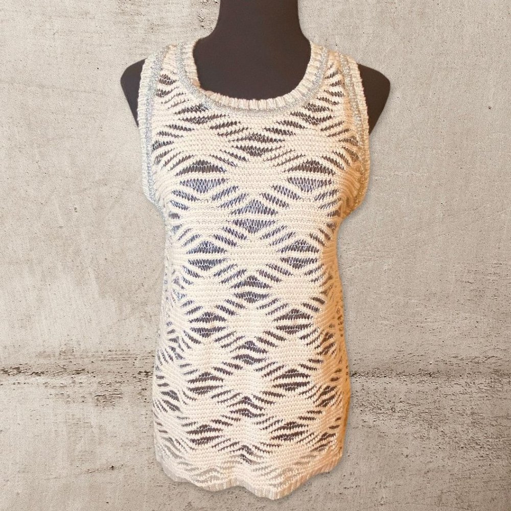 Aeon Anthropolgie Pink Metallic Silver Knit Sleeveless Top Size Large